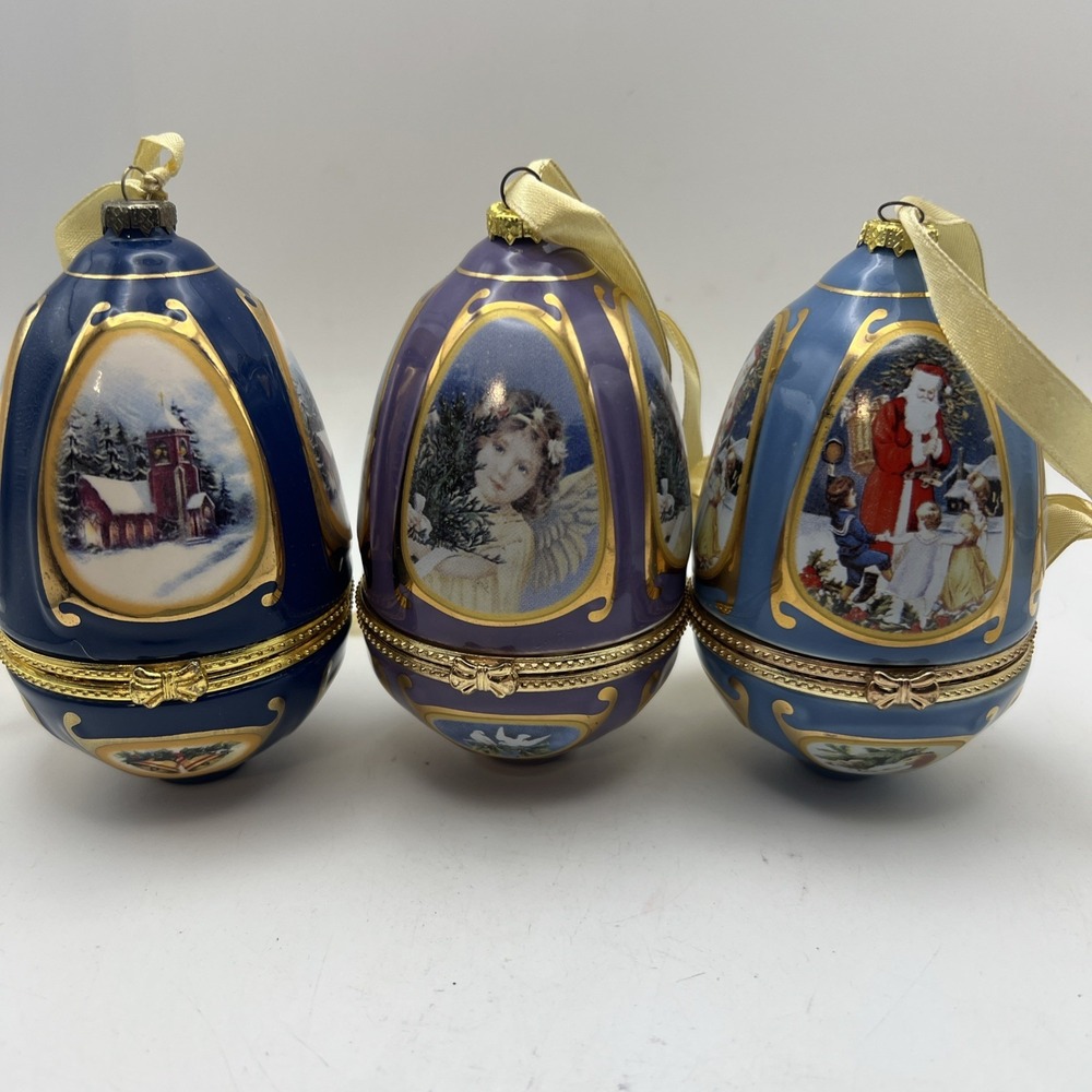 Mr. Christmas Valerie Parr-Hill Musical Egg Trinket Boxes Ornaments Set Of 3